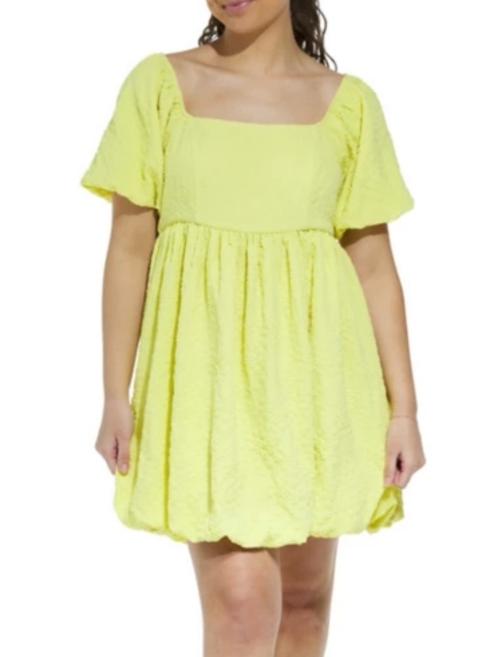 Hem & Thread Solid Square Neck Babydoll Dress, Medium